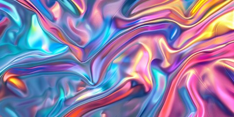 Shimmering metallic surface with multicolored gradient and a prismatic shine, perfect for artistic designs and wallpapers. - obrazy, fototapety, plakaty