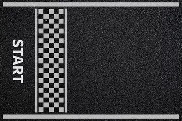 Poster Im Rahmen Start line. asphalt road racing texture background. top view © Sumeth