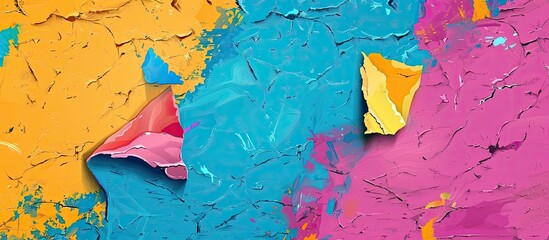 Vibrant and abstract painting featuring a torn piece of paper, adding an artistic touch