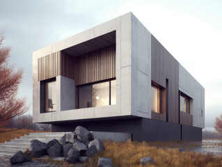 Obraz na płótnie Canvas design landscape exterior of modern house contemporary villa. Generative AI.