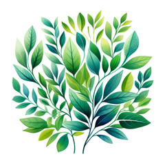 illustration of green leaves fresh and vib, Isolated on transparent PNG background, Generative ai