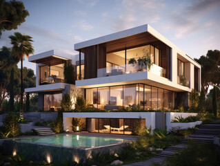 design landscape exterior of modern house contemporary villa. Generative AI.