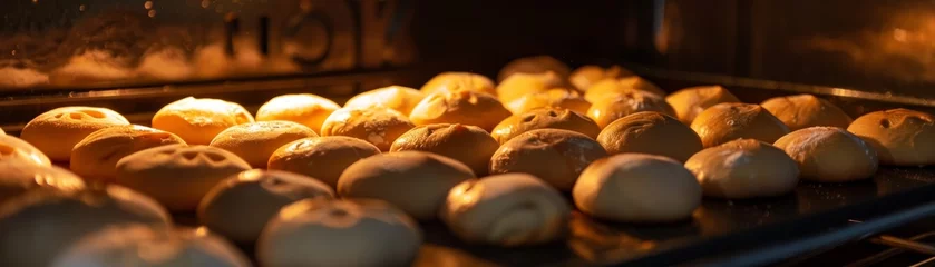 Foto op Plexiglas Process of sweet buns baking in oven.  © JH45