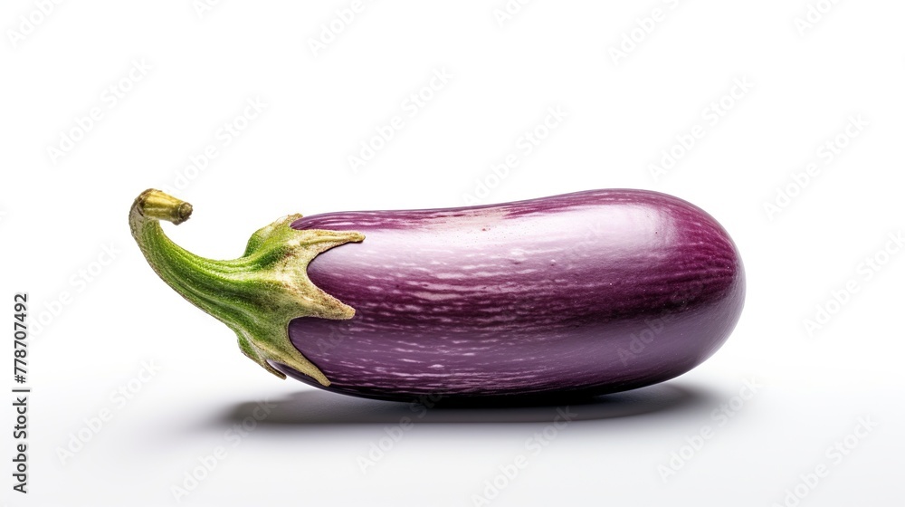 Wall mural purple eggplant isolated on white background. close up, copy space