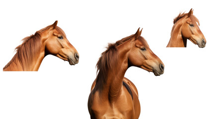 Brown horse, many angles and view portrait side back head shot isolated on transparent background