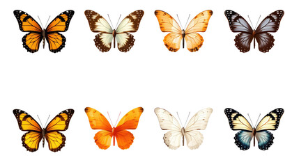 Butterfly Butterflies, many angles and view frontal side head shot isolated on transparent background