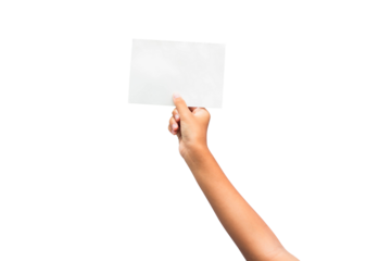 Hand holding paper isolated on white background, clipping path