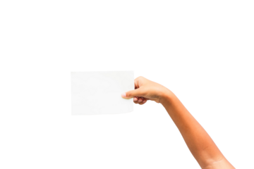 Hand holding paper isolated on white background, clipping path