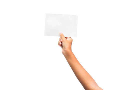 Hand holding paper isolated on white background, clipping path