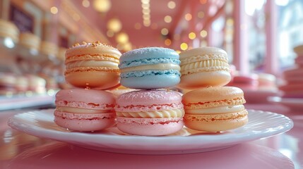 Obraz na płótnie Canvas Plate of macarons in pastel colors