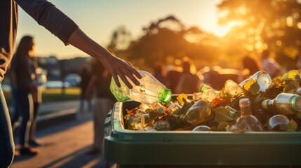 Waste Management A person throwing waste into a green recycle bin