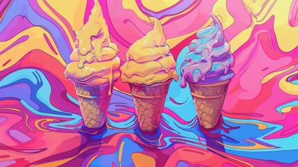 Psychedelic ice cream, in the style of funk art