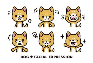 Obraz na płótnie Canvas set of illustrations of various expressions of a cute dog facing front