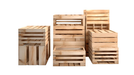 wooden wood crate box on transparent background. Mockup template for artwork design