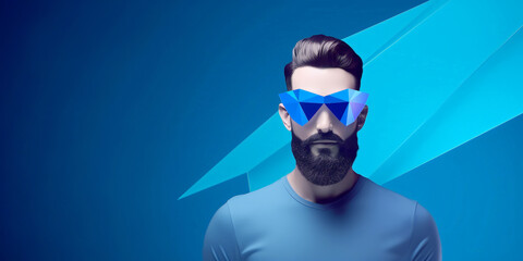 3d illustration, a man and father with beard against blue background - obrazy, fototapety, plakaty
