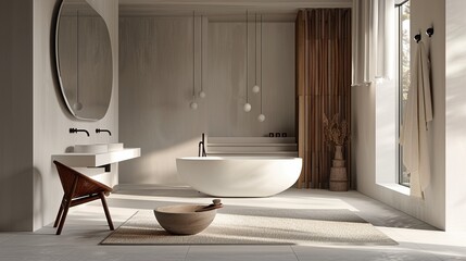 Cozy and minimal, the elegant bathroom balances luxury with warmth