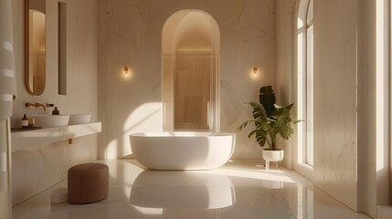 Cozy minimalism defines this bathroom, elegance in every detail - obrazy, fototapety, plakaty