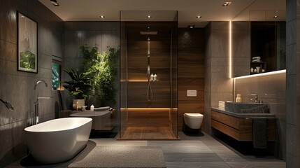 Cozy minimalism defines this bathroom, elegance in every detail - obrazy, fototapety, plakaty