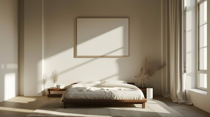 Fototapeta na wymiar Elegant minimal bedroom, a single frame mockup offers a canvas for imagination