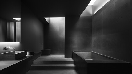 Pure minimal design in a bathroom, with black as the defining hue, timeless