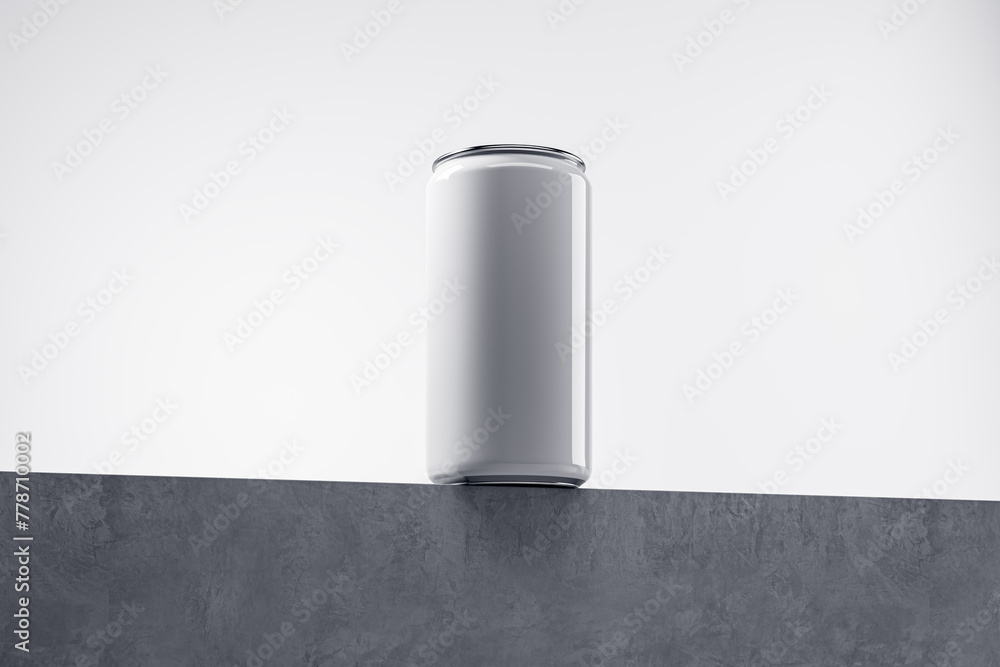 Poster Clean white drink can on light background with mock up place. Beverage and food ad concept. 3D Rendering.