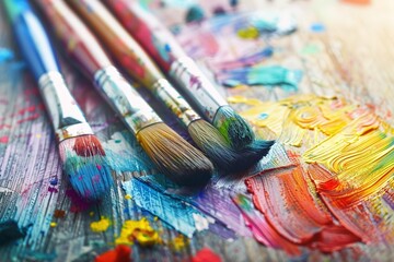 Obraz premium close up image of paintbrush with oil paint for the painting