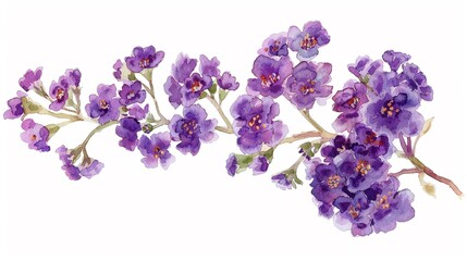 Watercolor heliotrope clipart with clusters of purple flowers.