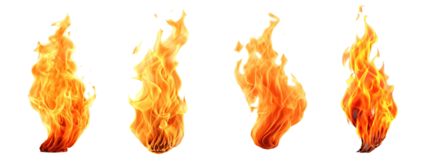 Set of minimal fire flame blaze burn on transparent background