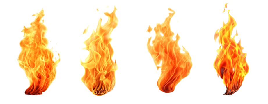 Set of minimal fire flame blaze burn on transparent background