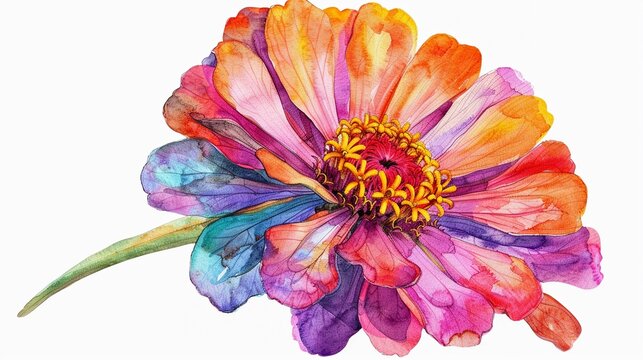 colorful watercolor zinnia flower on white background clip art preview