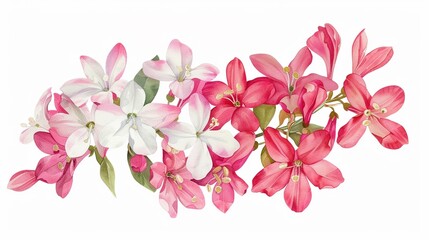 Watercolor bouvardia clipart with clusters of small pink and white flowers.
