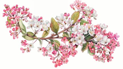 Watercolor bouvardia clipart with clusters of small pink and white flowers. - obrazy, fototapety, plakaty