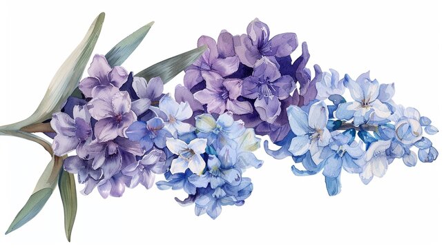 Watercolor hyacinth clipart featuring fragrant blooms in shades of purple and blue.
