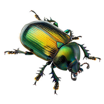 Green iridescent beetle on transparent background