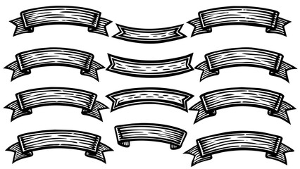 fifteen-blank-ribbon-banners--hand-drawn-vector illustration 