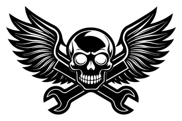 winged-skull-with-crossed-wrenches vector illustration 