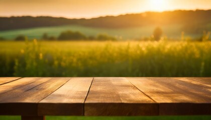wooden table against blurred green background