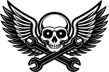 winged-skull-with-crossed-wrenches vector illustration 