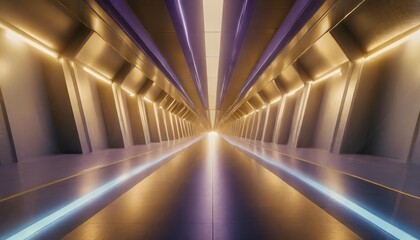 illustration of abstract background of futuristic corridor with purple and blue neon lights
