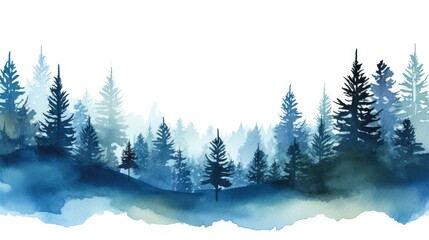 Panorama of a watercolor landscape of the Black Forest forest. Drawing. Painting.