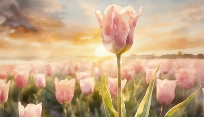 beautiful watercolor pink tulip illustration