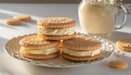 Fototapeta na wymiar sandwich cookies with cream on white