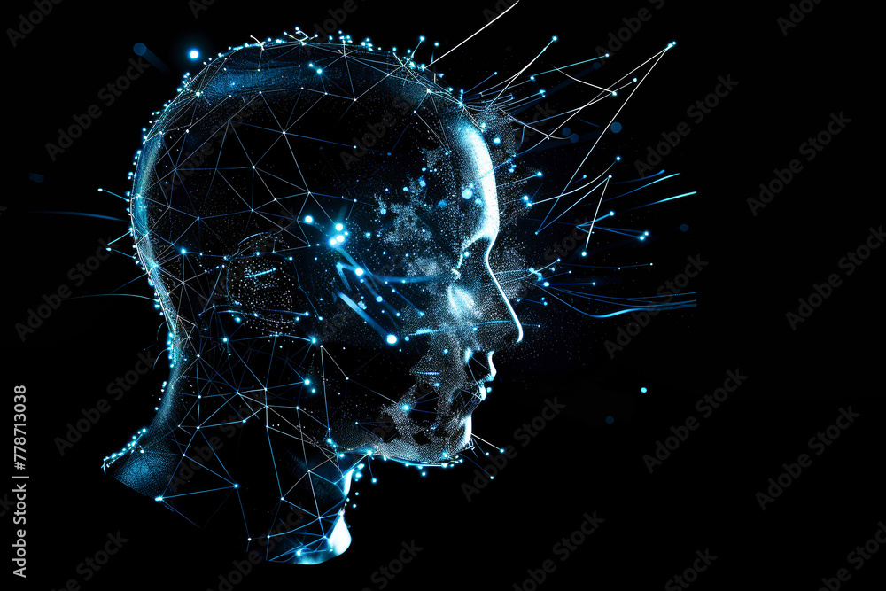 Poster an artistic portrayal of a mans head adorned with intricate lines and dots, creating a mesmerizing a