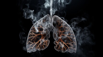 Smoke-filled lungs illustrate the concept of the harmfulness of smoking - obrazy, fototapety, plakaty