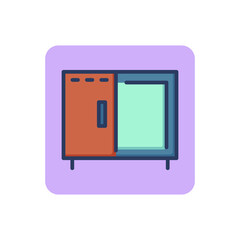Server rack thin line icon. Storage, connection cabinet, datacenter. Digital devices and electronic gadgets concept. Vector illustration for web design and apps