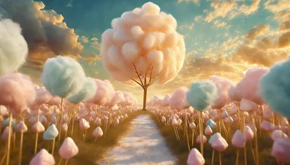 Keuken spatwand met foto a fairy tale landscape full of sweets candies and cotton candy creates a whimsical and fantastical scene generative ai © Paris