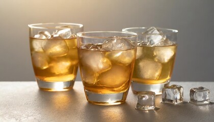 drinks with ice cubes on a light background