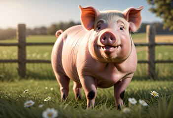 Fototapeta premium pig walking in farm
