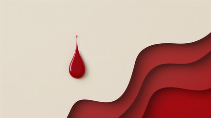 Fototapeta premium Abstract design featuring a red blood droplet descending on a cream surface with artistic waves.