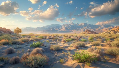 California Desert, Stunning landscapes from California's Mojave or Colorado Desert, showcasing unique geological formations and diverse flora - obrazy, fototapety, plakaty